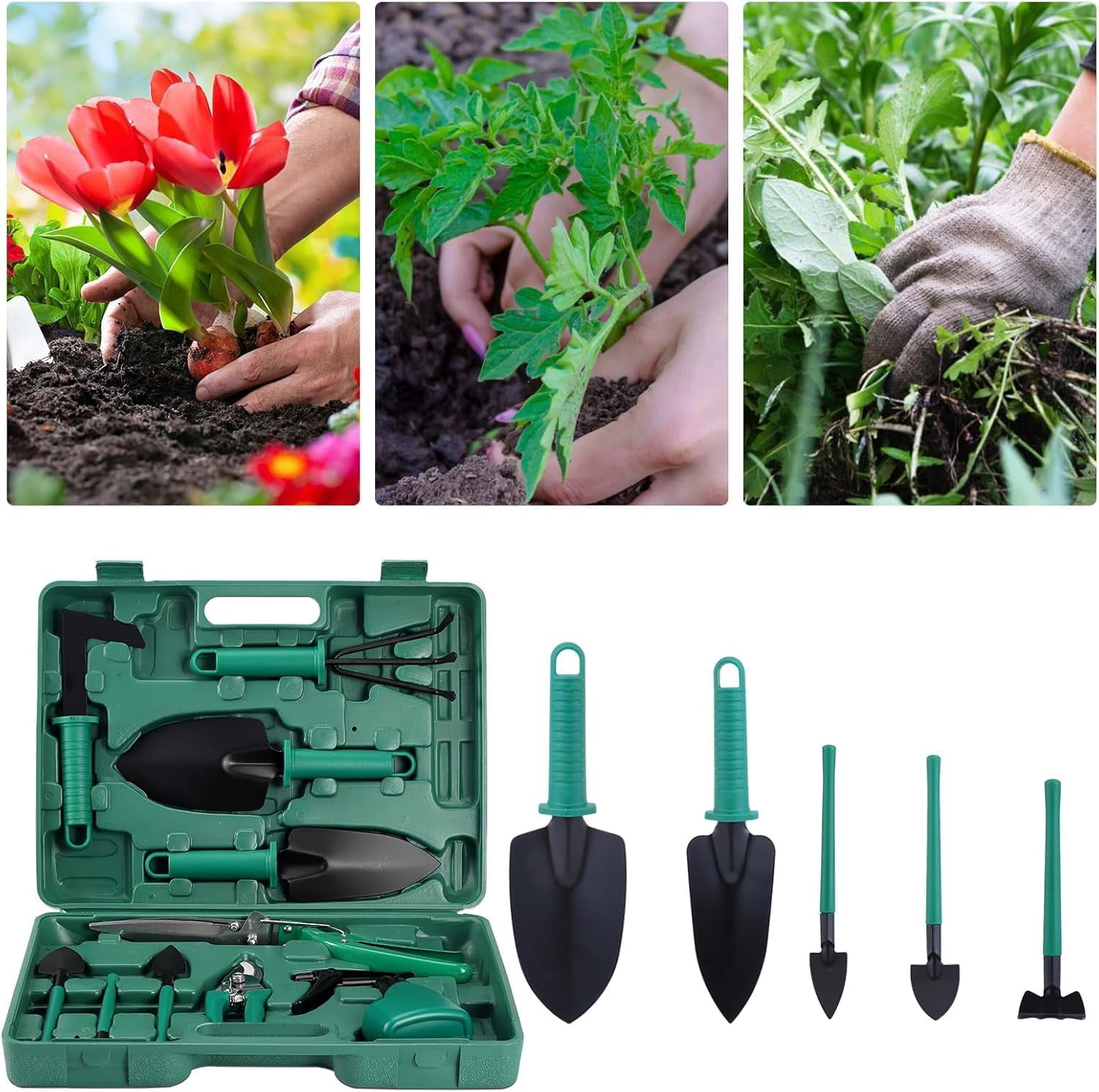 ALLJOY 10 Piece Garden Tools Set Heavy Duty Gardening Hand Tools Kit,Garden Gifts Supplies for Women Mom
