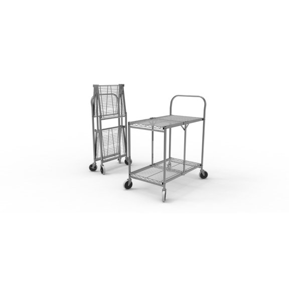 Offex OF-WSCC-2 - 40" Two Shelves Collapsible Wire Utility Cart - Stainless Steel