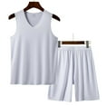 thumbnail image 2 of Wyobmus Men's 2 Pieces Ice Silk Set Solid Color Quick Dry Elastic Waist Shorts Sleeveless Tank Top Outfit Tracksuit L-4Xl White, 2 of 3