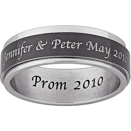 Personalized Men's Inside and Top-Engraved Spinner Ring in Black and White Stainless Steel