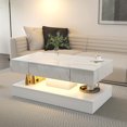 thumbnail image 2 of 39" Modern Coffee Table, 2 Tier Rectangular Center Table with Drawer and Open Shelf, Wood Accent Table with LED Lights, for Living Room, Office, 2 of 9