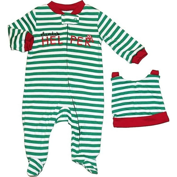 Carter's Just One Year Baby Boys' Santa's Helper Footed Sleeper, Hat, 3 Months