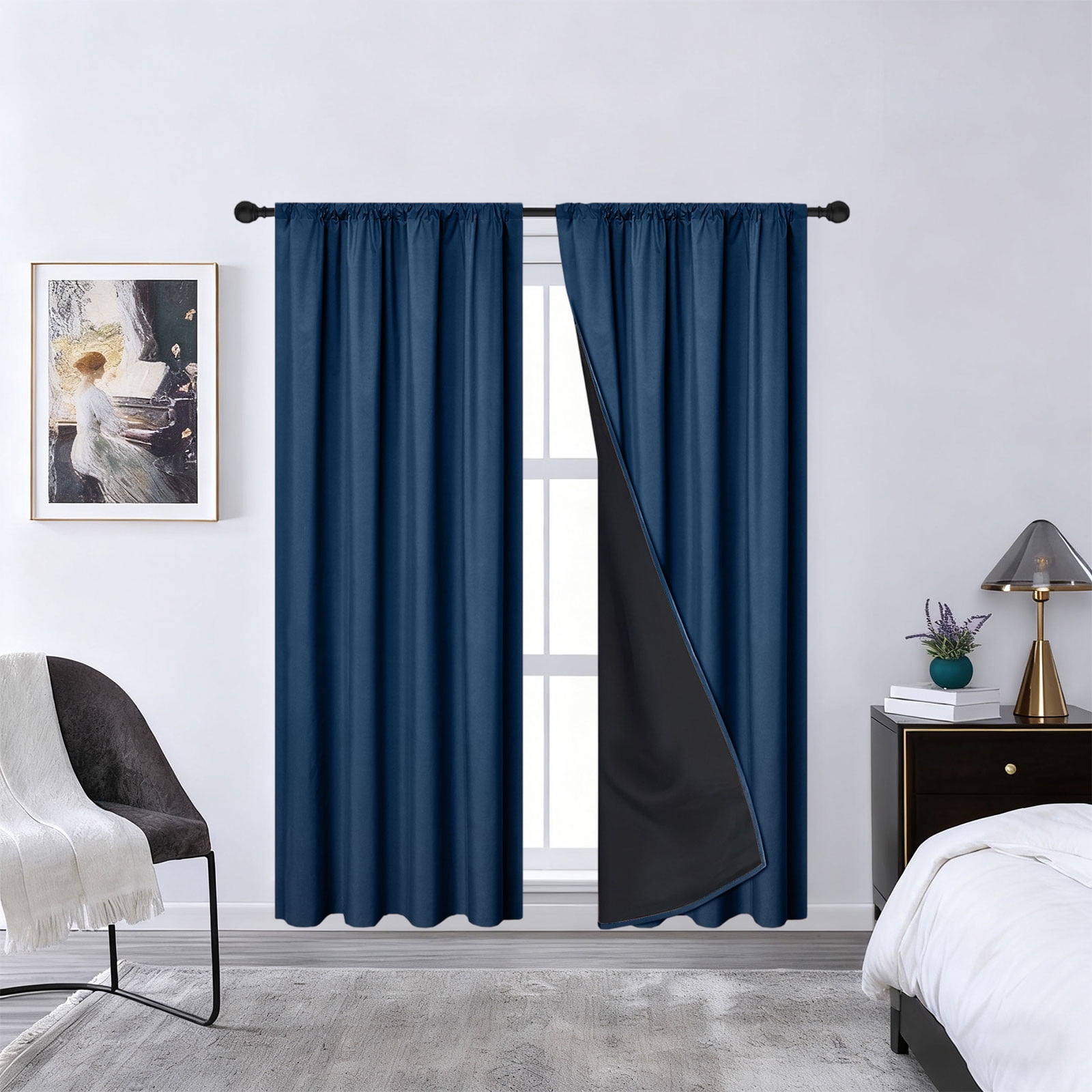 Navy Blackout Curtains for Bedroom 80 Inch Length 2 Panels Set, Solid Thermal Insulated Energy Saving Rod Pocket Window Treatment Curtains Blackout Drapes, W40 x L80 Inch, Navy