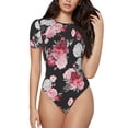 thumbnail image 2 of Goofa Rose Flowers Printed Women Rash Guard Short Sleeve,Tummy control Swimsuit Surfing Swimsuit Bathing Suit One Piece Swimsuit UPF 50-Small, 2 of 9