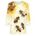 thumbnail image 5 of LYEAA Bee-Themed 3/4 Sleeve Women Tops Round Neck Casual T-Shirt Soft Cotton Blend Fabric with Stretch Comfort Daily Wear Yellow XXXXXL, 5 of 5