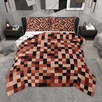 Homewish Pixel Artistic Bedding Comforter Set,Brown Black Twin Comforter Sets,Modern Geometric Aesthetic Bedding Set For Girl Boys,Breathable Home Decor Reversible,2 Pieces