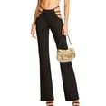 thumbnail image 2 of SUNSIOM Women Cut Out Flare Mid Waist Solid Color Stretch Bell Bottom Pants, 2 of 5
