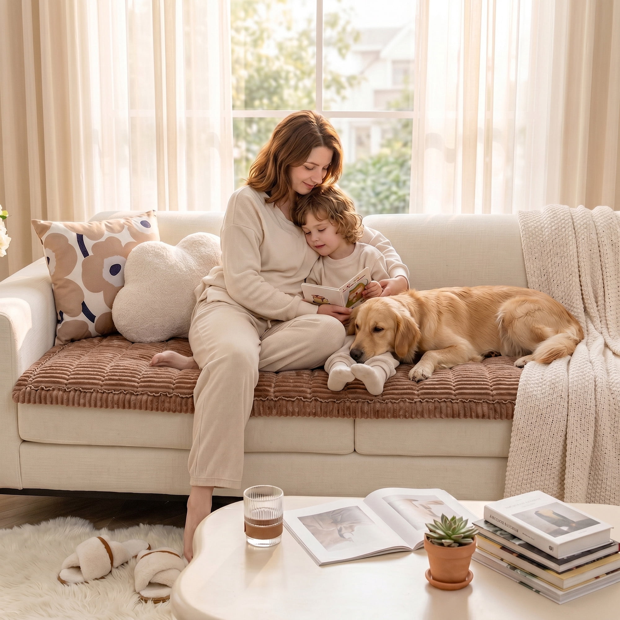 Sanmadrola Couch Cover Sofa Cover Slipcover Furniture Protector Washable Fuzzy Pet Couch Covers for Dog Cat Pet Non Slip 3 Cushion Couch Sofa Covers
