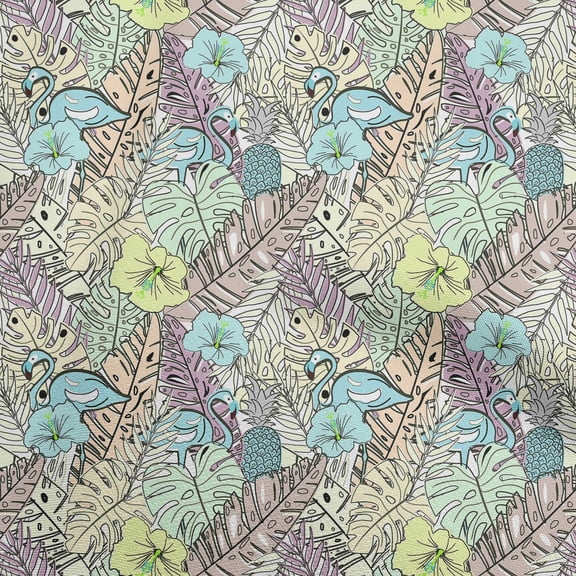 oneOone Cotton Cambric Amethyst Fabric Tropical Flamingo Dress Material Fabric Print Fabric By The Yard 42 Inch Wide