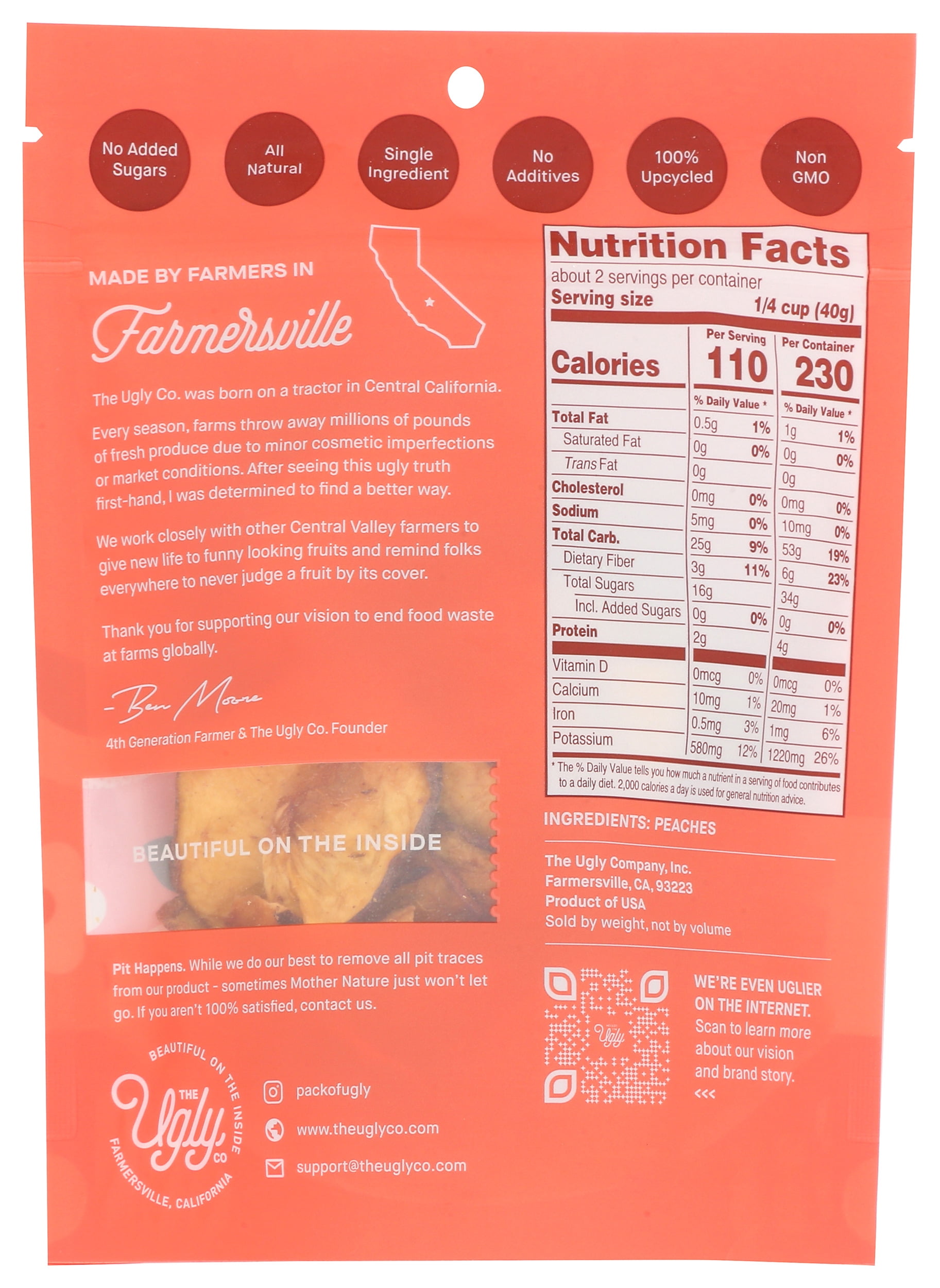 Pack of 12, Hello Im Ugly Dried & Diced Peaches, 3 oz