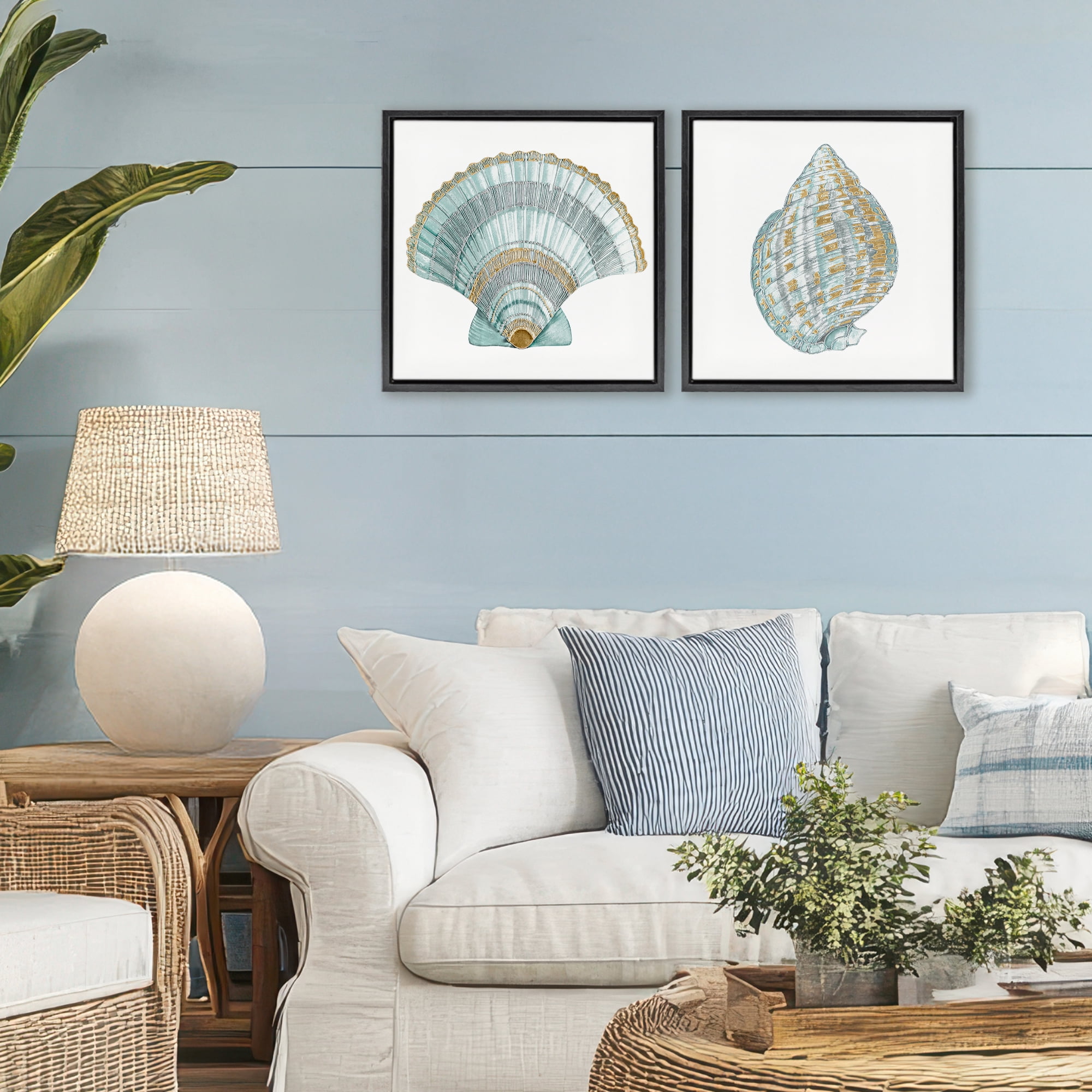 Stupell Industries Regal Clam Shell Duo 2 Piece Black Framed Floater Canvas Set, design by Lorenzo Collective