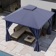 thumbnail image 3 of 10'x10' Patio Gazebo Pergola Style, Hardtop Grade Outdoor Gazebo Gazebo Canopy Semi-Permanent Heavy Duty with Double Roofs, Mosquito Netting, Privacy Screens for Backyard, Navy Blue, 3 of 9