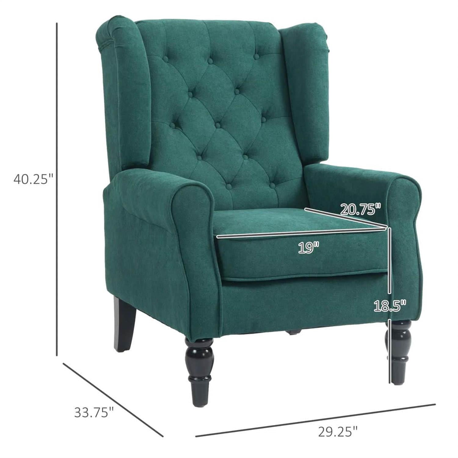 Demi Bonn 40" Modern Upholstered Armchair with High Back Button Tufted, Mid-Century Retro Wood Leg Chair for Living Room, Bedroom, Green