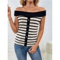 thumbnail image 6 of Womens Sweater Tops Summer Off Shoulder Sweaters Boat Neck Sleeveless Relaxed Fit Knitted Pullover Top Black S, 6 of 10