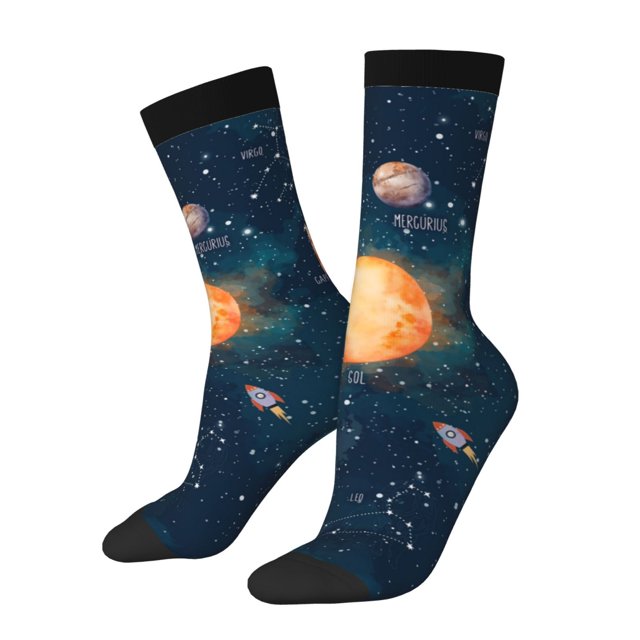 Lsque Solar System And Planets Printed Men's Crew Socks, Soft Durable Breathable Moisture-Wicking with Odor Control Cotton socks