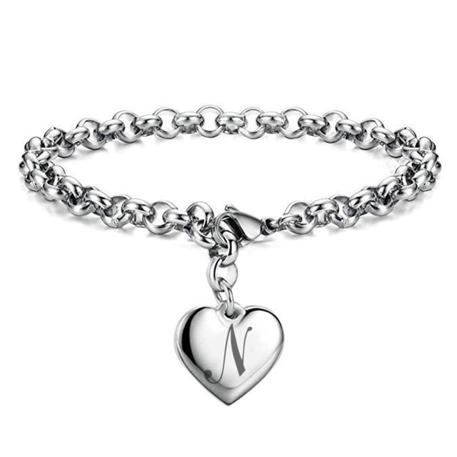 Pulseras con iniciales para adolescentes Pulseras con corazón de acero inoxidable para mujeres 26 letras Alfabeto Pulsera Regalos de joyería para niñas adolescentes