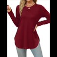thumbnail image 1 of Camisa de Larga con Cuello Redondo para Mujer, Básica, Holgada, Informal Vino Tinto L, 1 of 5