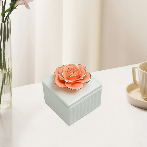 Hovmgk Ceramic Jewelry Storage Jar, Decorative Hand-painted Box, Multifunctional Organizer for Candles, Jewelry & Small Items, Perfect Gift for Weddings, Pink/White/Blue/Orange