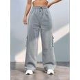 thumbnail image 5 of Cargo Joggers for Women Baggy Fleece Wide Leg Sweatpants Elastic High Waisted Fall Casual Hiking Pants Light Gray XXL, 5 of 9