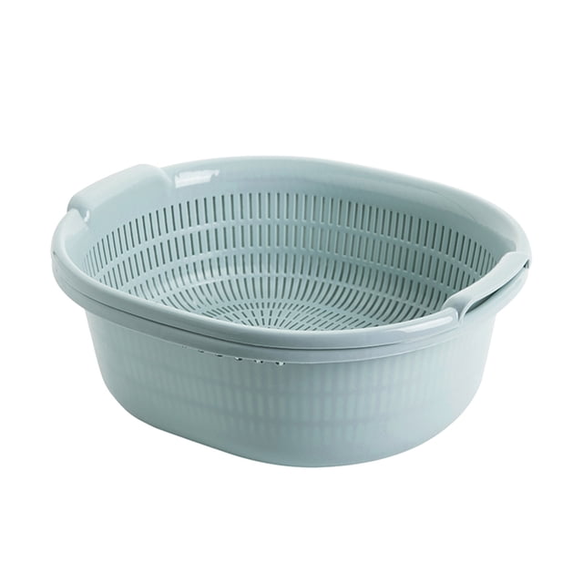 Yhmxh Utensilios de cocina Cesta de plástico doble para lavavajillas, cesta de drenaje, cesta de cocina, frutero para el hogar, cuenco redondo multifuncional para lavavajillas, cesta de frutas