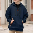 thumbnail image 5 of HAOTAGS Teen Boys Sport Hoodie, Half Zip Hooded Sweatshirts with Multi-pockets Casual Pullover Top Dark Blue 11 Years, 5 of 9