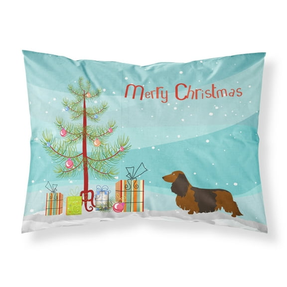 Longhaired Dachshund Christmas Fabric Standard Pillowcase