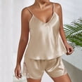 thumbnail image 3 of Gytharion 2 Piece Satin Silk Pajama Sets for Women Lace Patchwork Sling V-neck Backless Tops and Elastic Waist Shorts Summer Fashion Lounge Sets, 3 of 5