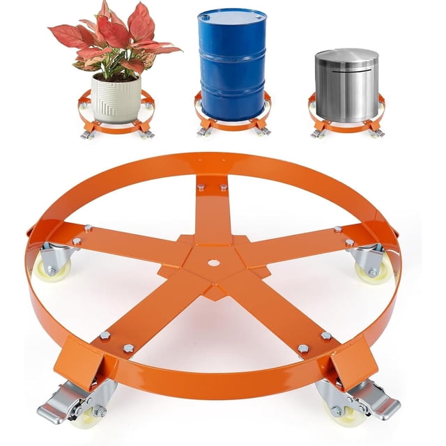 Ourlova Chariot Tambour à 5 Roues 55 Gallons Robuste Capacité de 1250 Livres Chariot Tambour Caddy avec Supports Croisés Roulettes Pivotantes Roue Conception Anti-Basculement Chariot Tambour avec Frein pour