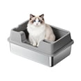 thumbnail image 1 of Stainless Steel Cat Litter Box – Extra Large 60x40x27cm High-Sided Pan with Lid (Gray, 36L Capacity), 1 of 7
