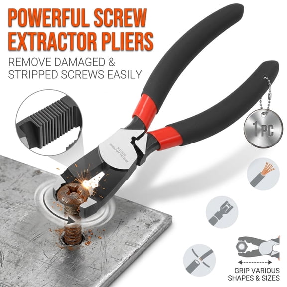 Screw Extractor Pliers Efficiently Disassemble Stripped Screws Damaged Screw Extractor with Nonslip Handle Wire Stripper Pliers for Multiple Applications