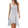 thumbnail image 1 of Women Irregular Hem V Neck Sleeveless Solid Color Beach Mini Dress, 1 of 4