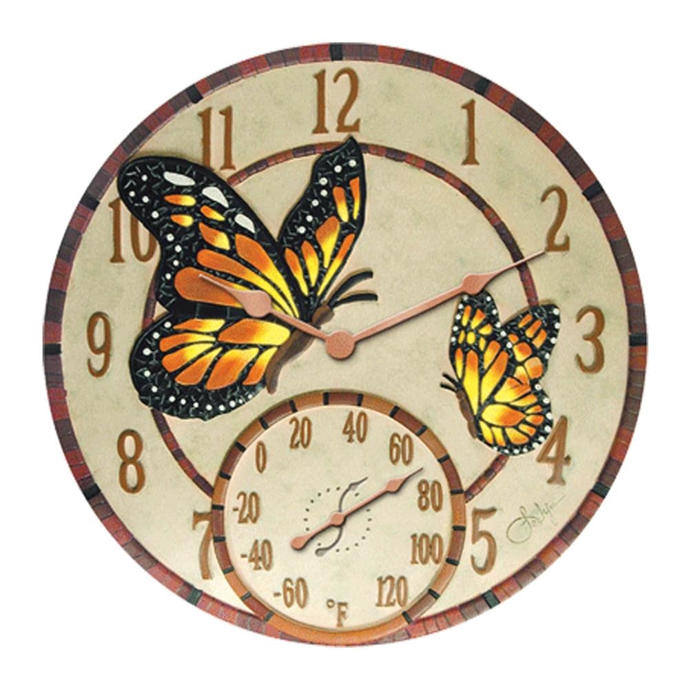 14 in. Mosaic Butterflies Clock with Thermometer