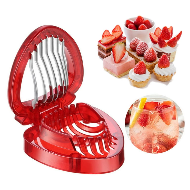 JTWEEN Strawberry Slicer Tool,Stainless Steel Strawberry Cutter with Sharp  Blade Small Portable Strawberry Pedicle Remover Household Kitchen Gadgets