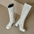 thumbnail image 6 of Gyexs Knee High Boots Women Wide Calf Square Heel Pointed Toe Long Tall Boots Side Zipper Comfortable Dress Shoes Party Footwear White & Size 5.5, 6 of 7