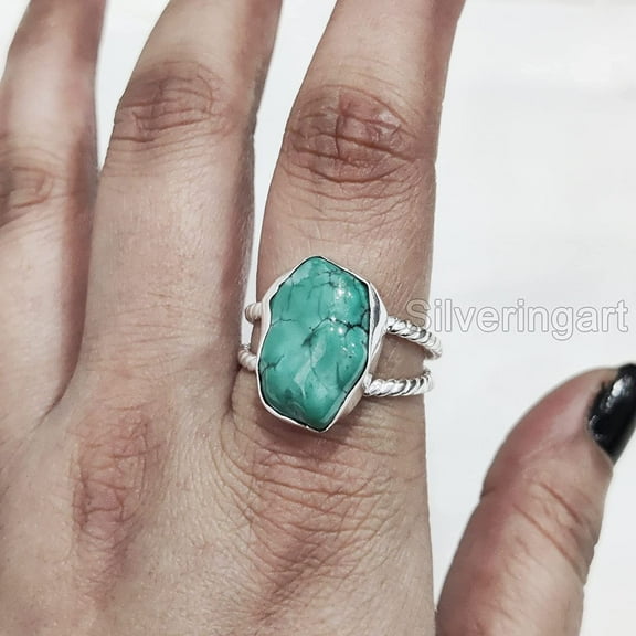 Natural Turquoise Ring, Rough Turquoise Ring, December Birthstone, Twisted Double Band, 925 Sterling Silver, Womens Ring, Christmas, Thanksgiving, Handmade, Statement Jewelry, Rough Gemstone Jewelry