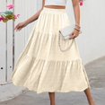 thumbnail image 4 of Wutalume Women's Fashion Summer Bohemian Solid Color Elastic Waist A-Line Pocket Half Length Skirt, Casual and Beachwear Style,Khaki L, 4 of 7
