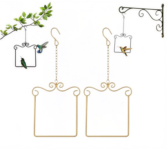 2 Pack Hummingbird Swings and Perches Metal Frame Hummingbird Perch Bird Swing Perch Outdoor Humming Bird Perch Swing Swing Bird Swings Metal Frames with Hanging Chains for Garden Patio Balcony Gold