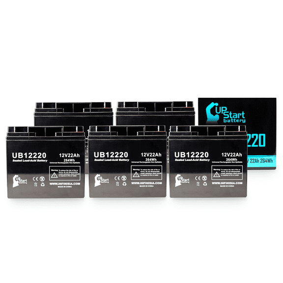 5x Pack - Compatible Merits Health Products PIONEER 2 Battery - Replacement UB12220 Universal Sealed Lead Acid Battery (12V 22Ah, 22000mAh, T4 Terminal, AGM, SLA)