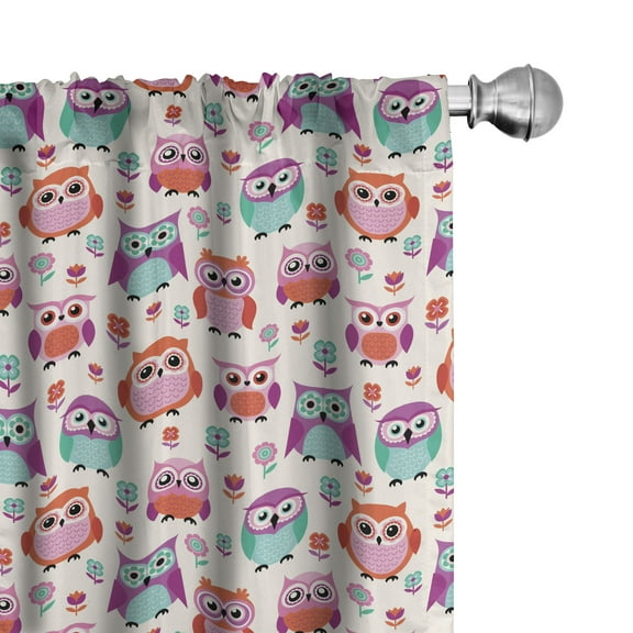 Ambesonne Owls Curtains, Happy Modern, Pair of 28"x84", Orange Fuchsia Seafoam