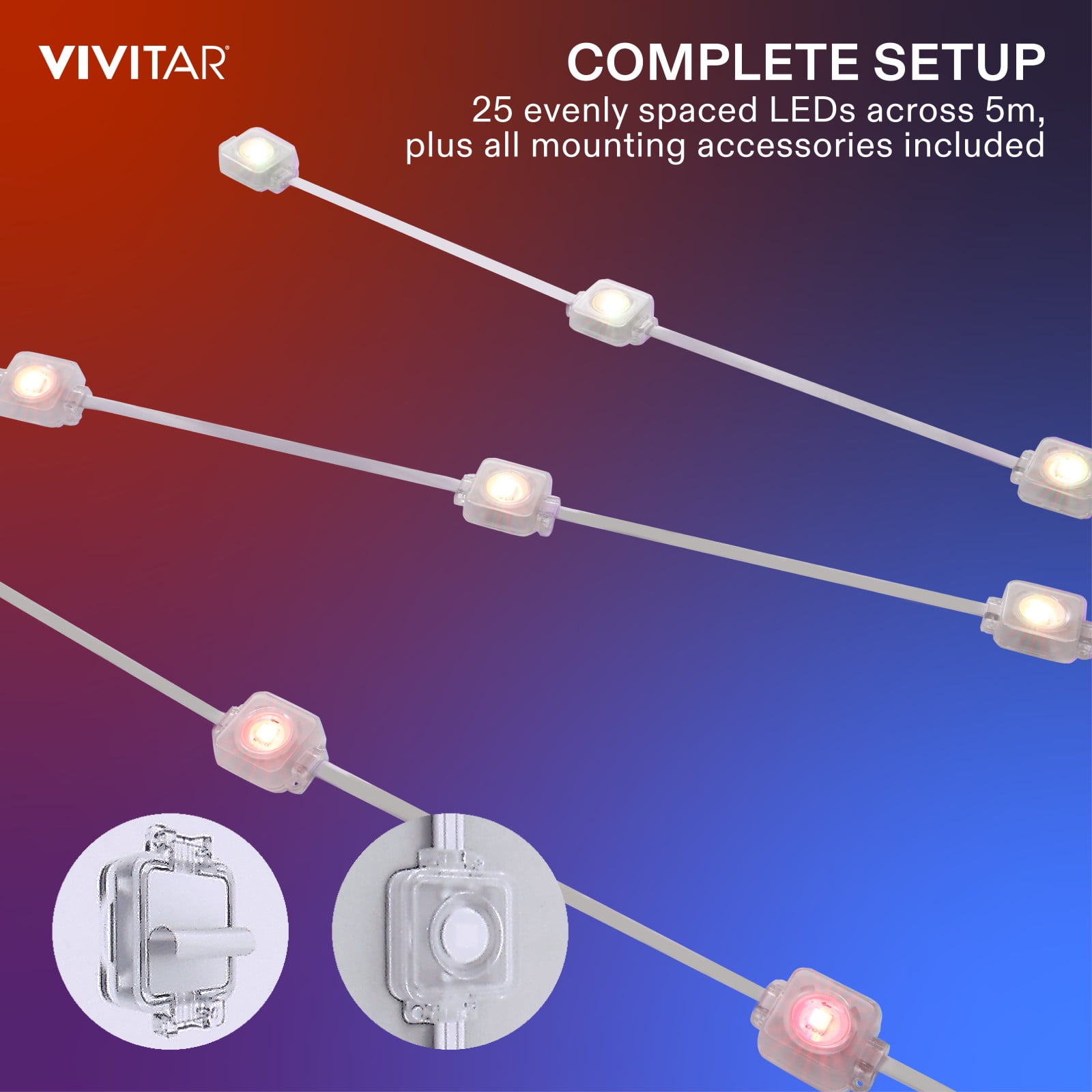 Vivitar 16.4FT RGBIC LED Strip Lights Color Changing, Sound Reactive LED Light Strip with Remote for Bedroom, Gaming Room, Ceiling & Wall