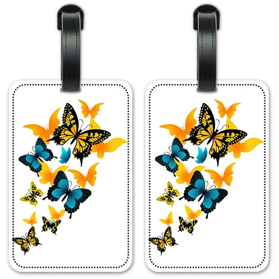 Blue & Yellow Butterflies - Luggage ID Tags / Suitcase Identification Cards - Set of 2