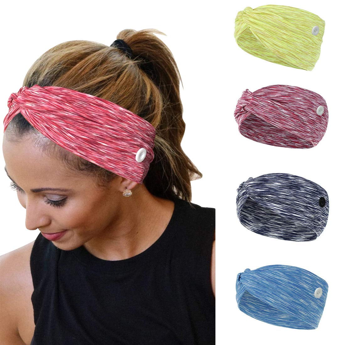 4pcs Button Headbands Set Non Slip Elastic Headbands with Button in 4 Colors... 