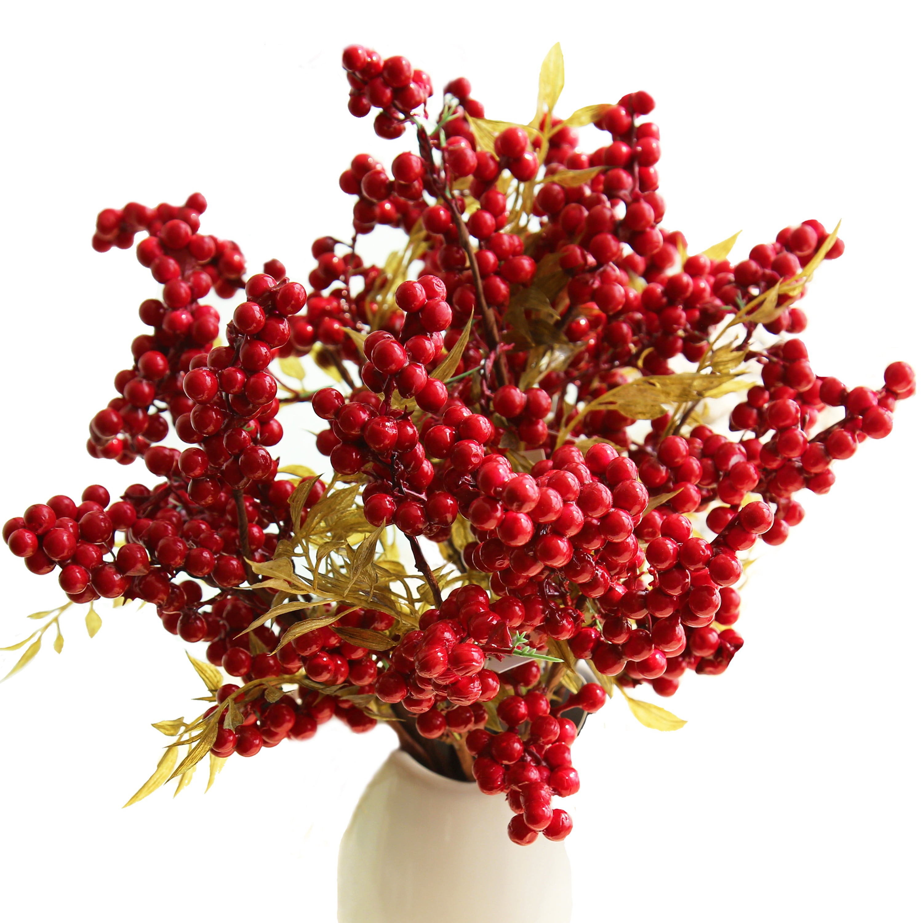 Vibrant Artificial Holly Red Berry Decorations with Flexible Stems: Set of 10 for Stunning Vases, Bouquets, and Floral Arrangements 