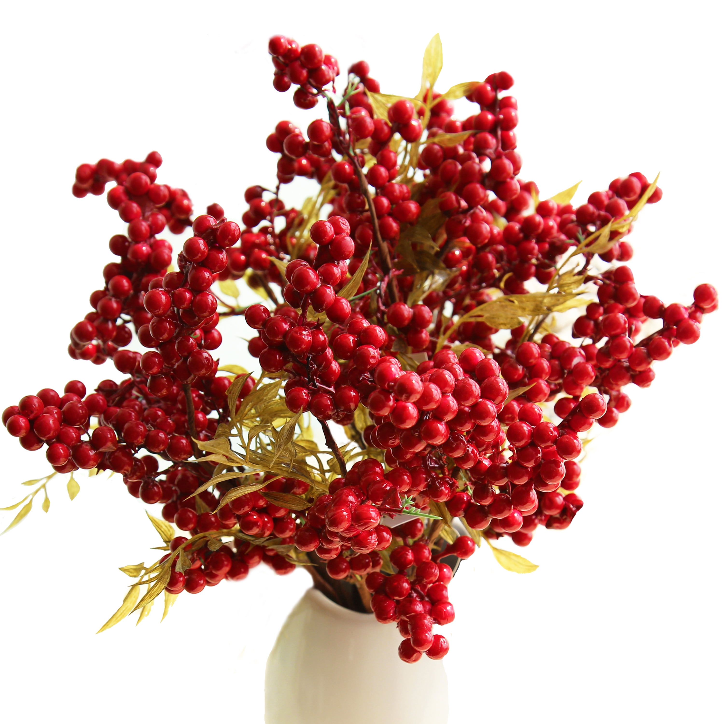 4 Pcs Holly Christmas Berries Artificial Red Rosehip Stems