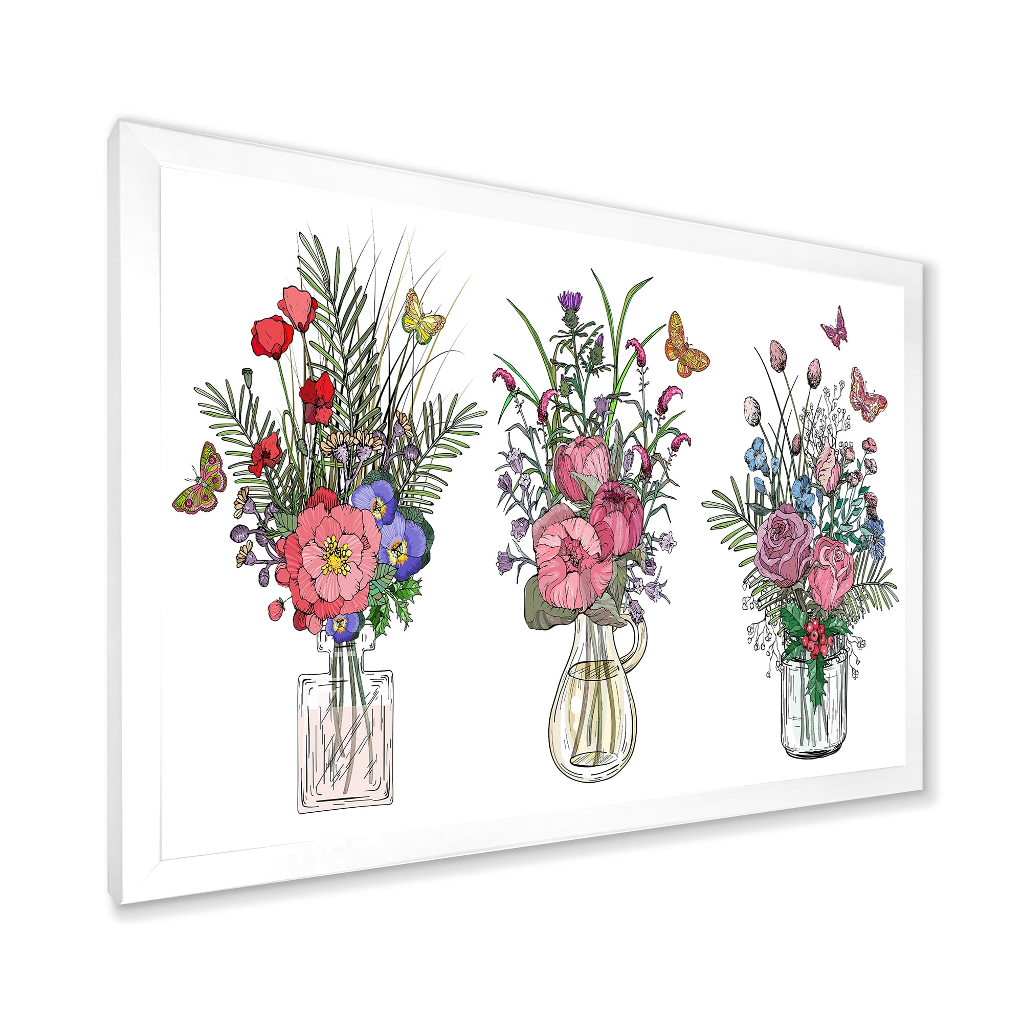 Designart 'Transparent Vases With Bouquets of Wildflowers II' Farmhouse Framed Art Print