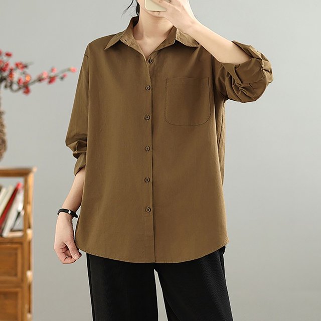 Heisall Womens Spring Autumn Cotton Shirts Casual Blouses Loose Round Neck Tops Layering Vests Inner Wear Outerwear