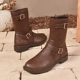 thumbnail image 6 of SAWOBUUN Womens Mid Calf Boots Vintage Low Heel Round Toe Faux Leather Comfortable Non-Slip Boots with Side Zipper, 6 of 8