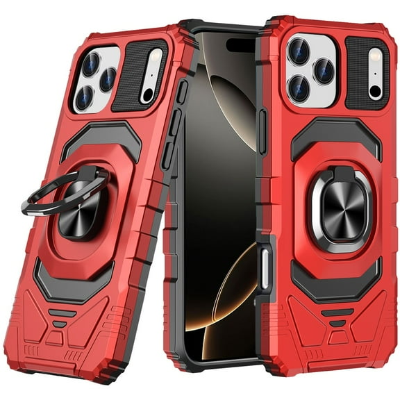 For iPhone 17 Pro Max Robotic Hybrid with Magnetic Ring Stand Case Cover - Red