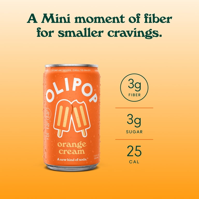 OLIPOP MINIs 3g Fiber Prebiotic Soda, Orange Cream, 7.5 fl oz, 6