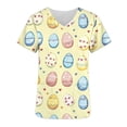 thumbnail image 5 of Easter Scrub Tops for Women Watercolor Colorful Rabbits Graphic V Neck Short Sleeve Professional Healthcare Uniform with Pockets Festive Nurse Clothes, 5 of 6